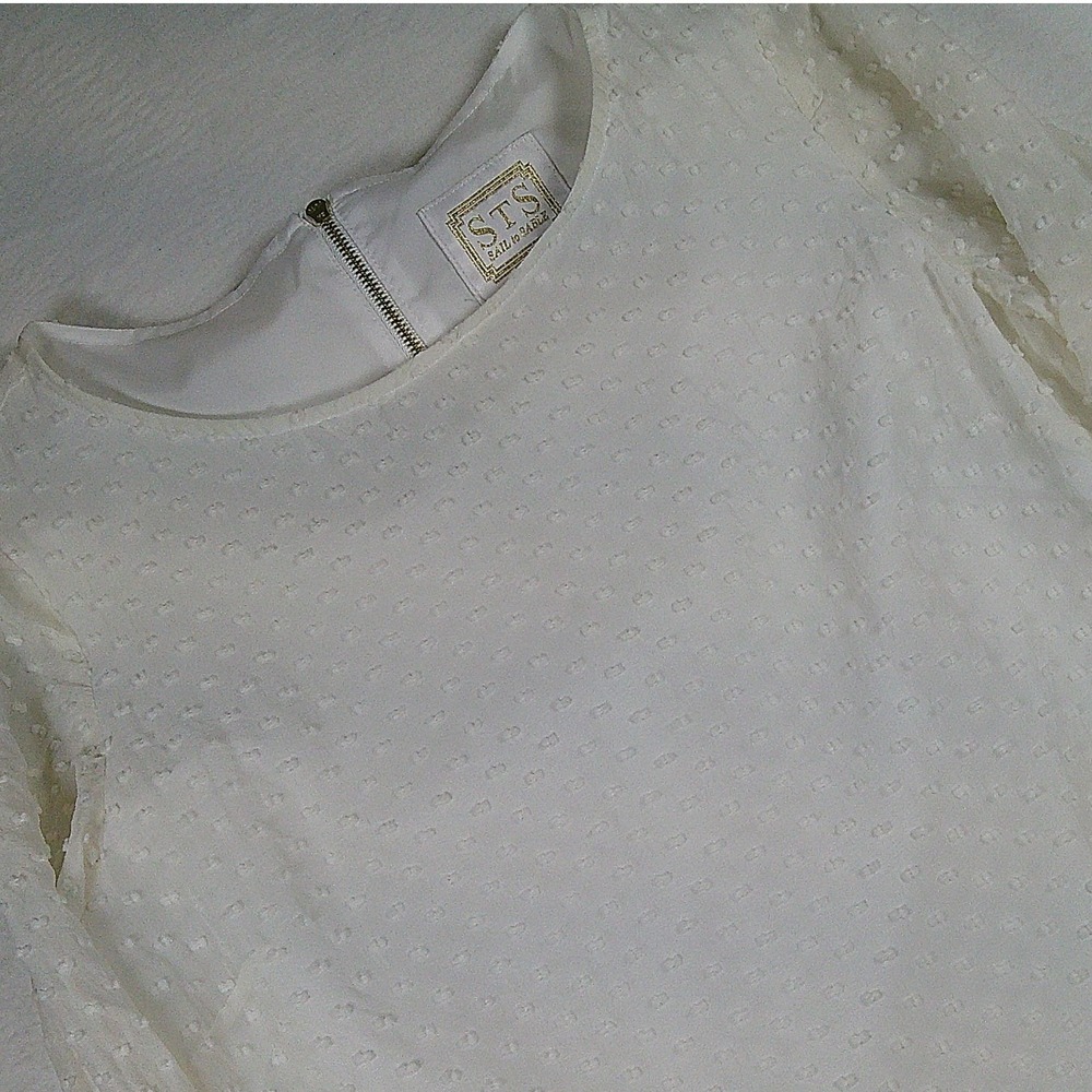 Sail to Sable STS White Swiss Dot Silk Cotton Tassel Hem Shift Dress Mini